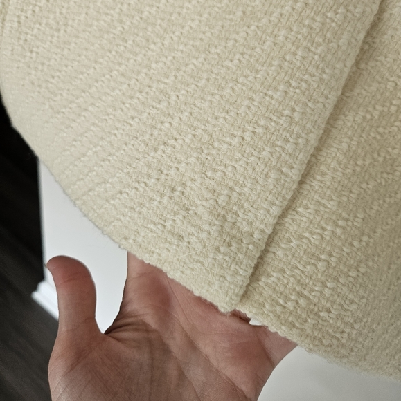 Sandro Ivory Tweed Jacket with Quilted Denim Inserts Size 38/US Size 6 - Picture 14 of 16